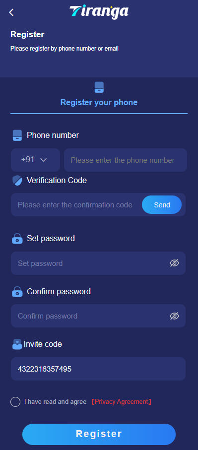 Tiranga Game Register